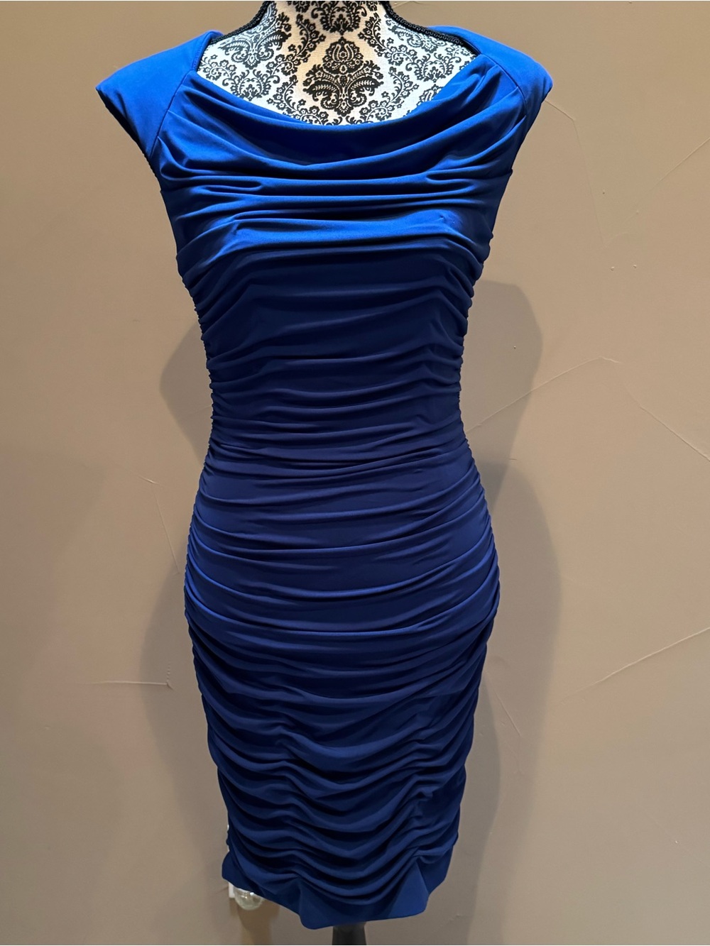 NWT Sexy Calvin Klein Ruched Cowl Neck Dress in Royal Blue